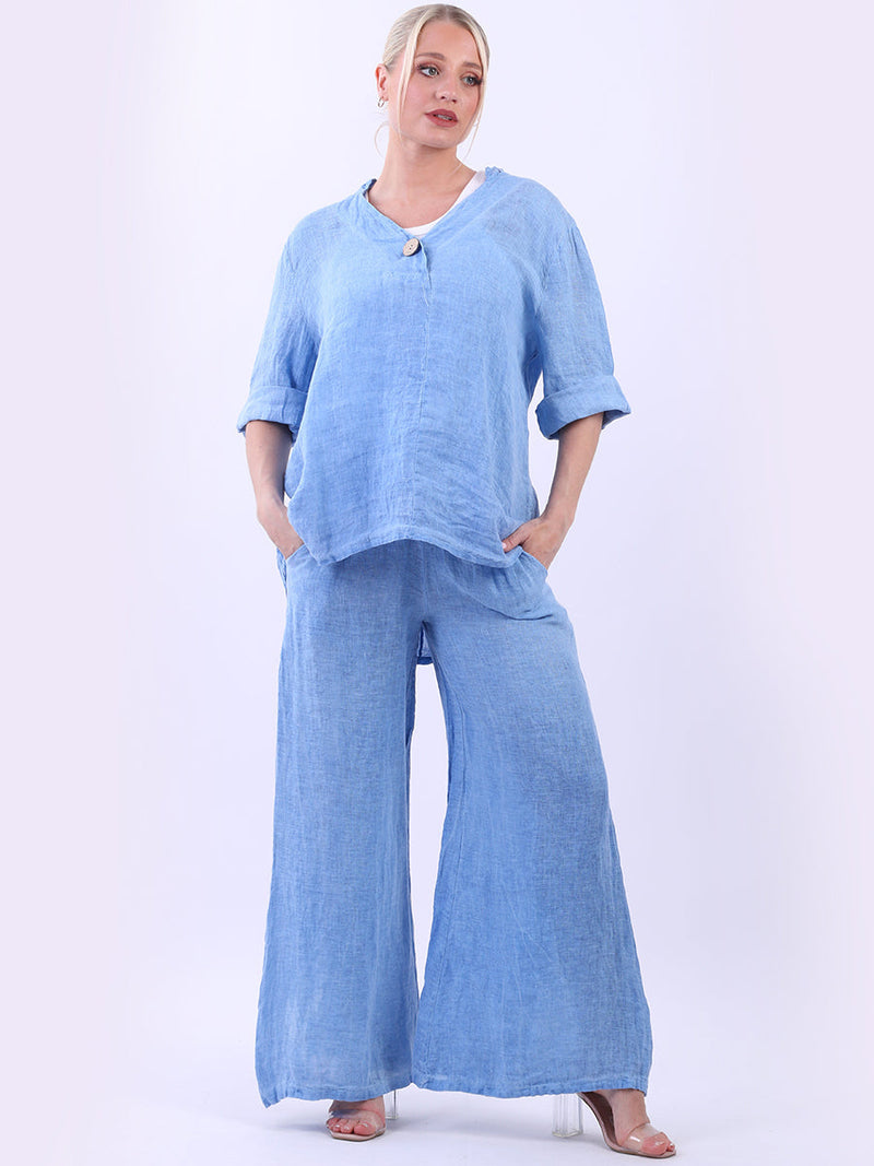 Vintage Washed Linen Blouse Royal Blue