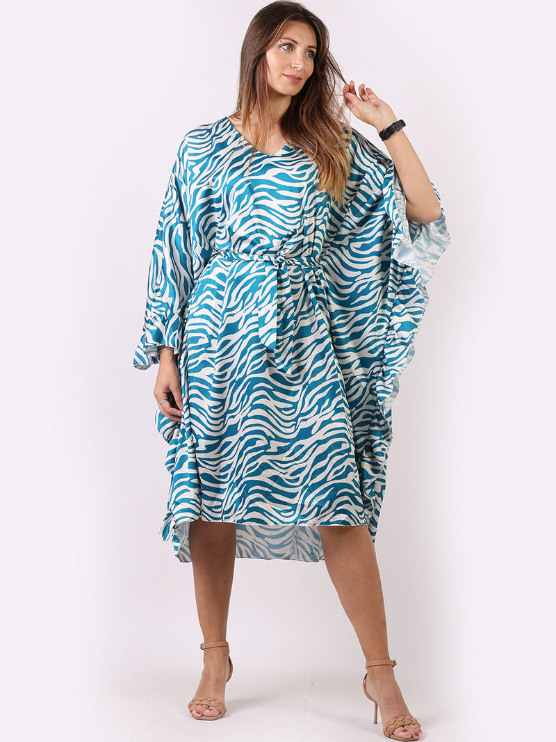 Wave Print Ruffle Sides Kaftan Teal
