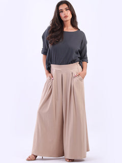 Wide Leg Cotton Palazzo Beige