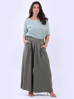 Wide Leg Cotton Palazzo Khaki