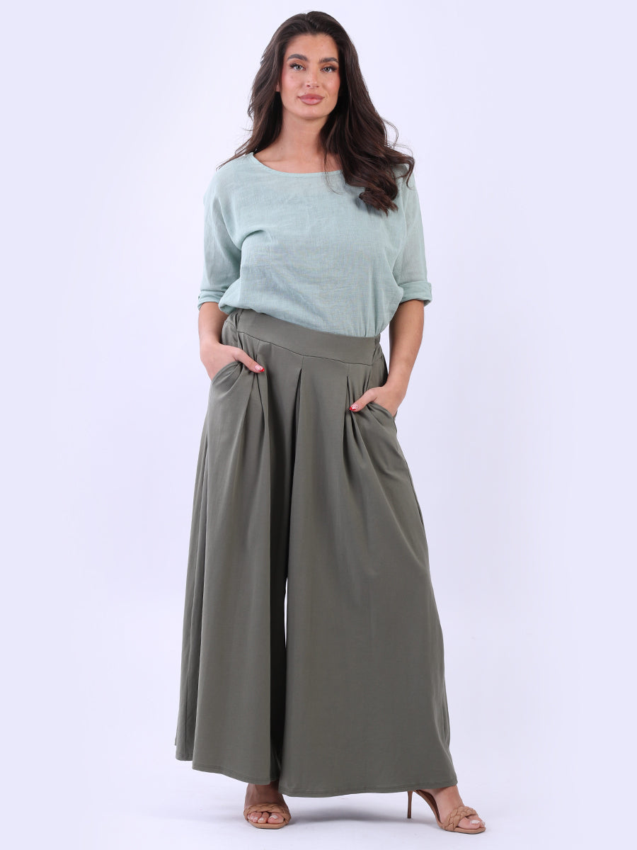 Wide Leg Cotton Palazzo Khaki