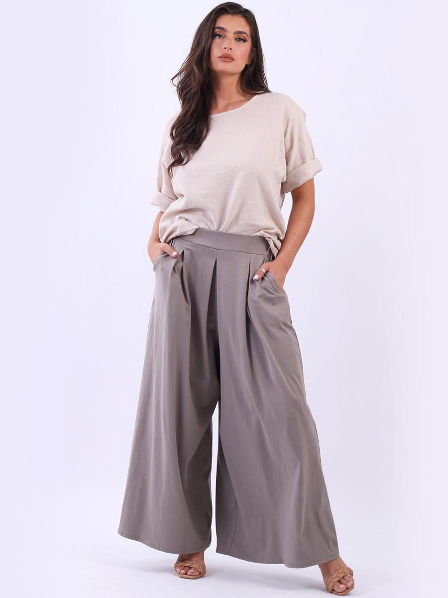 Wide Leg Cotton Palazzo Mocha