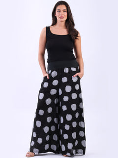 Polka Dot Linen Palazzo Black