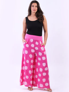 Polka Dot Linen Palazzo Fuchsia