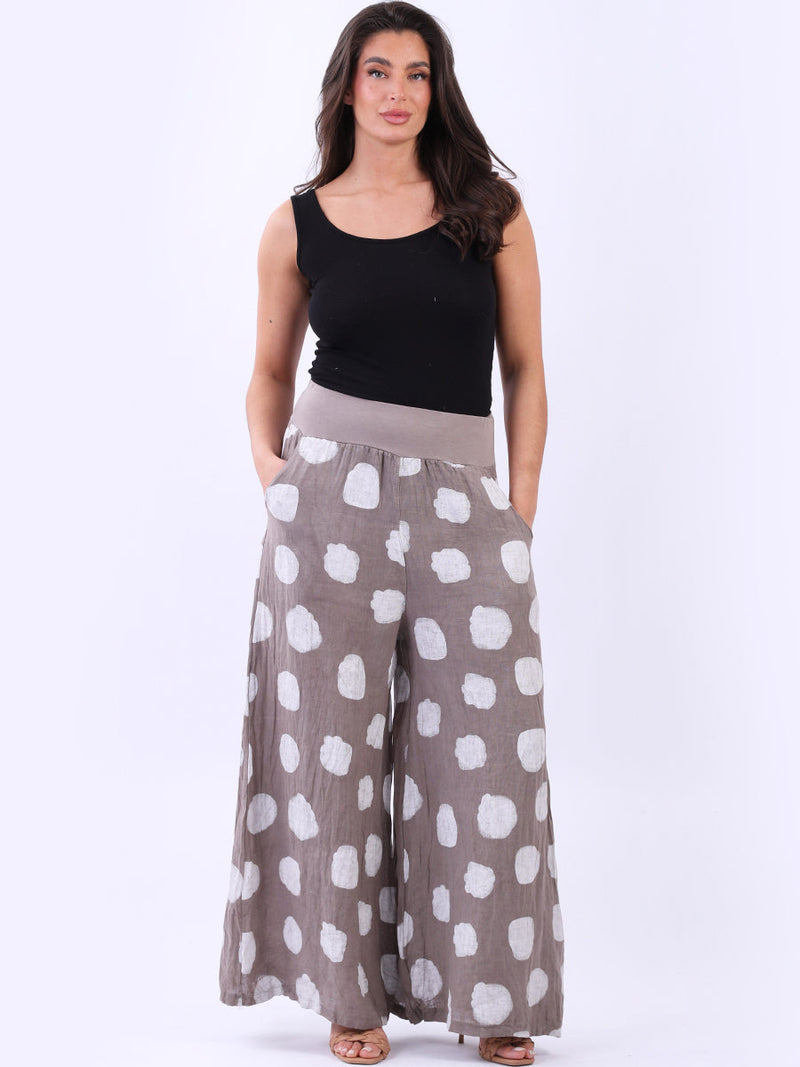 Polka Dot Linen Palazzo Mocha