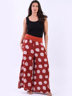 Polka Dot Linen Palazzo Rust