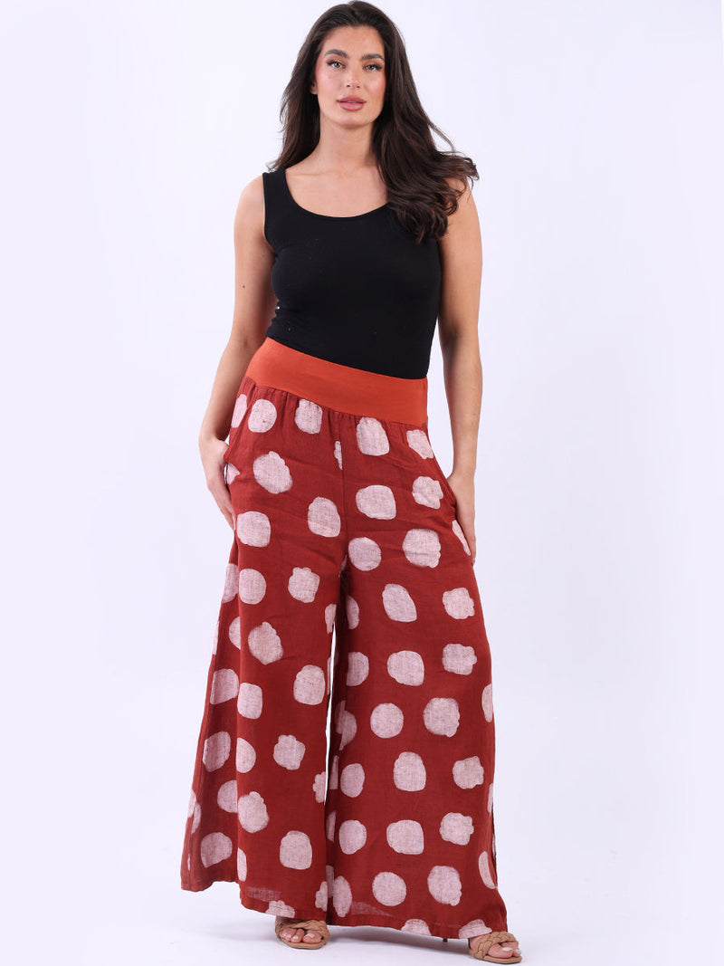 Polka Dot Linen Palazzo Rust