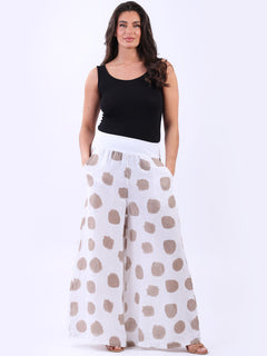 Polka Dot Linen Palazzo White