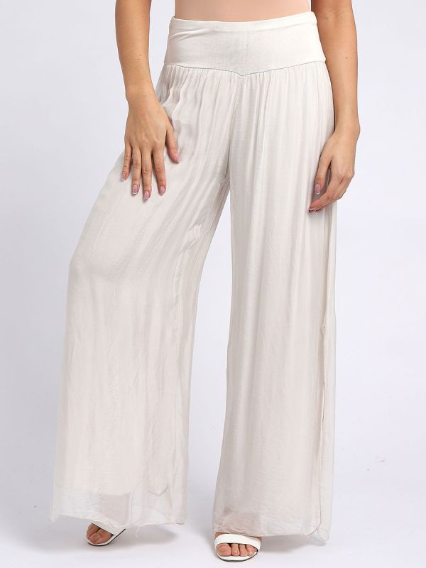 Plain Silk Palazzo Pant Beige