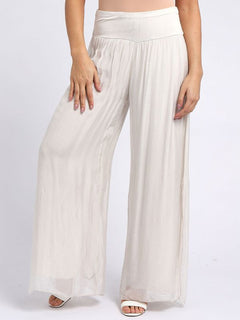Plain Silk Palazzo Pant Beige