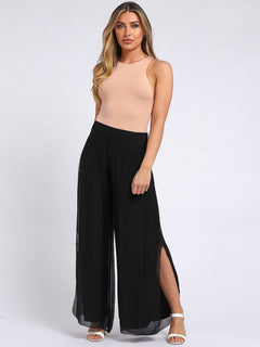 Plain Silk Palazzo Pant Black