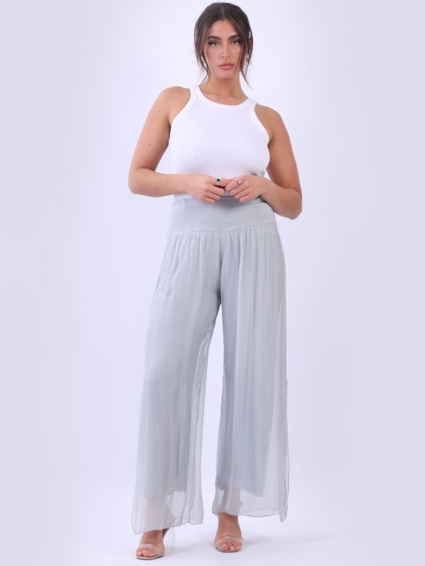 Plain Silk Palazzo Pant Silver