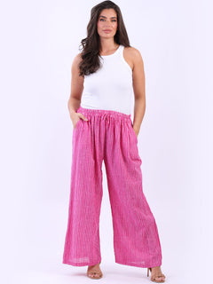 Stripy Cotton Wide Leg Pant Fuchsia