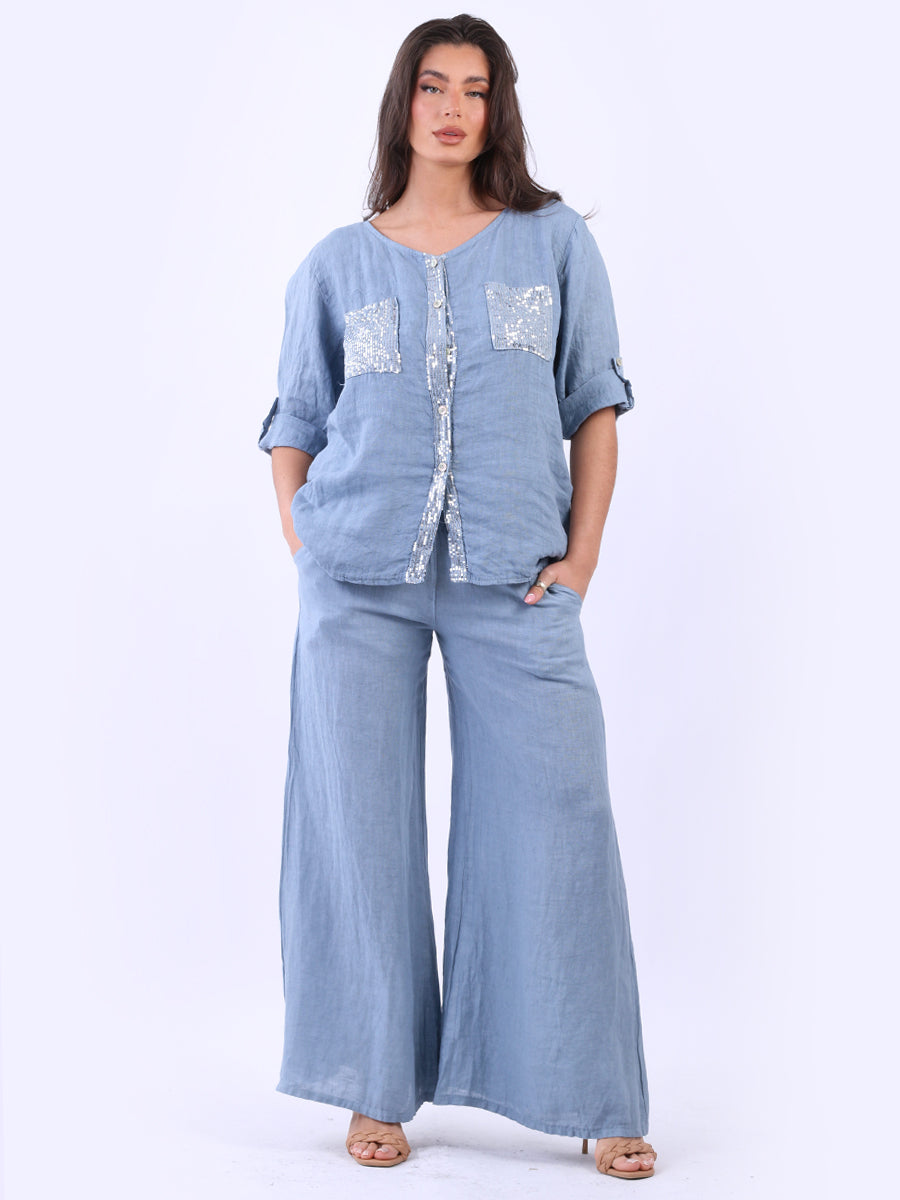 Linen Sequin Top Denim
