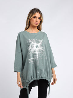 Abstract Star Oversized Top ocean blue