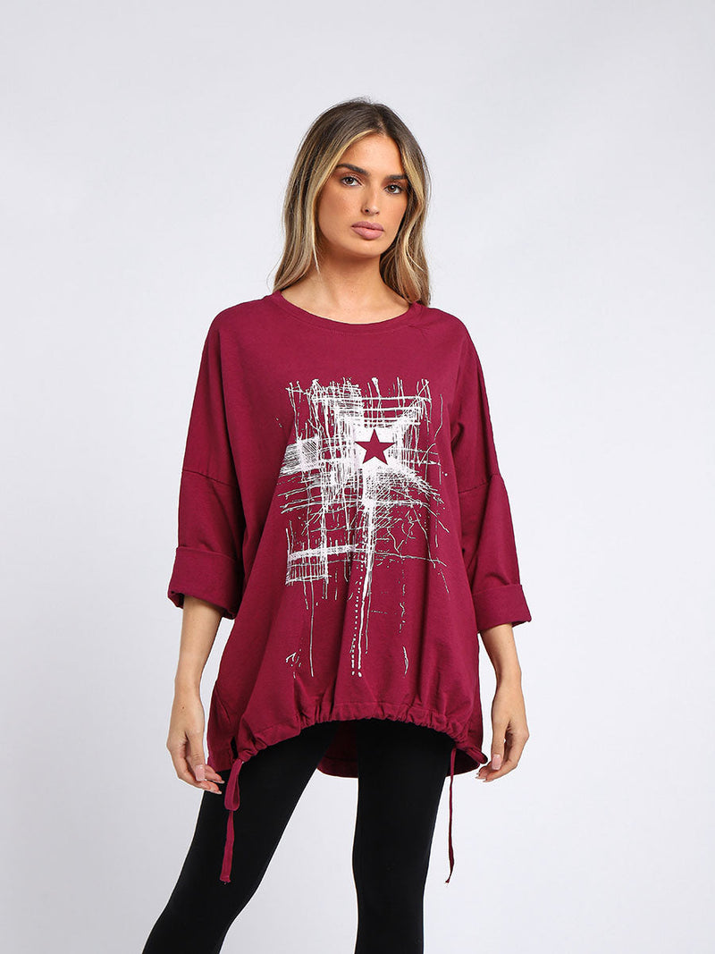Abstract Star Oversized Top wine