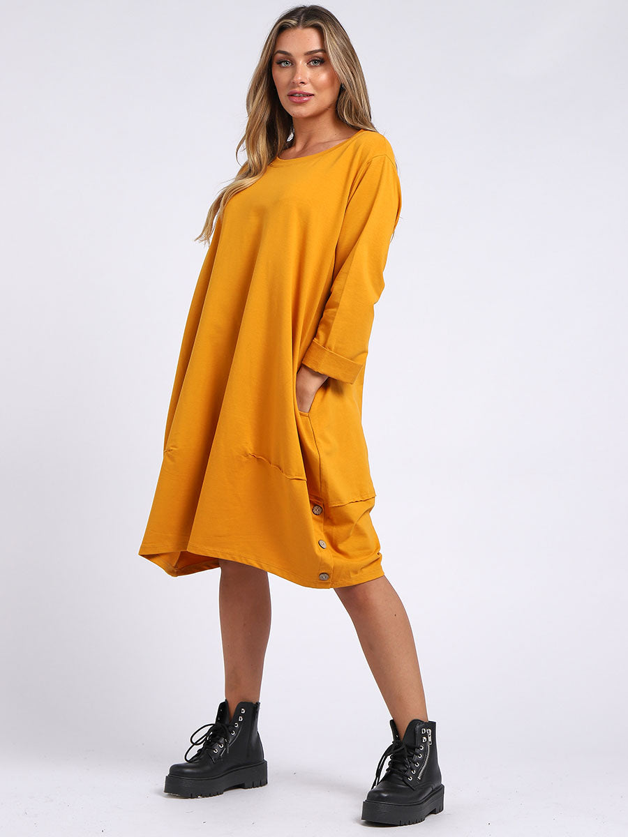 Women Cotton Dress Mustard