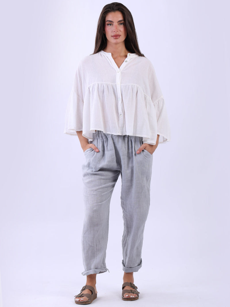 Button Down Peplum Top Off White