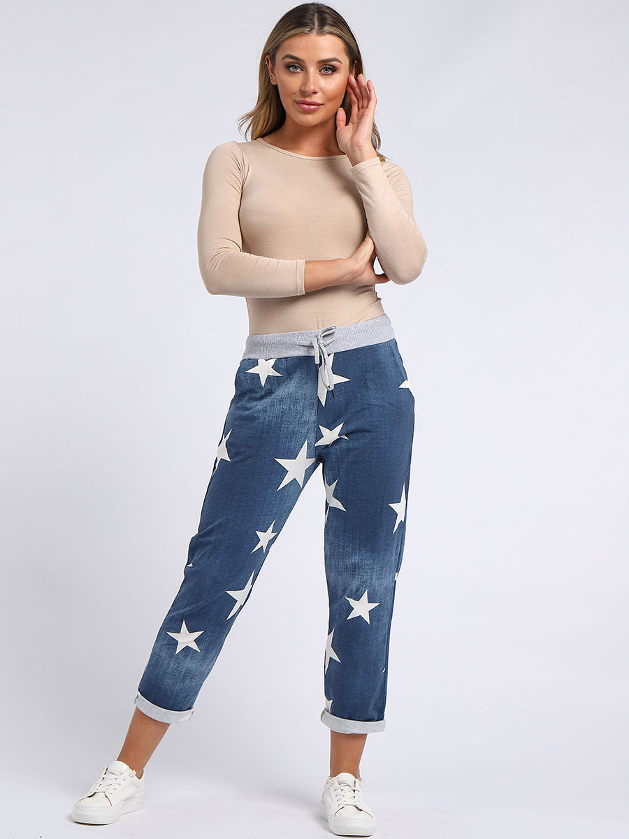 Star Print Cotton Trouser Denim