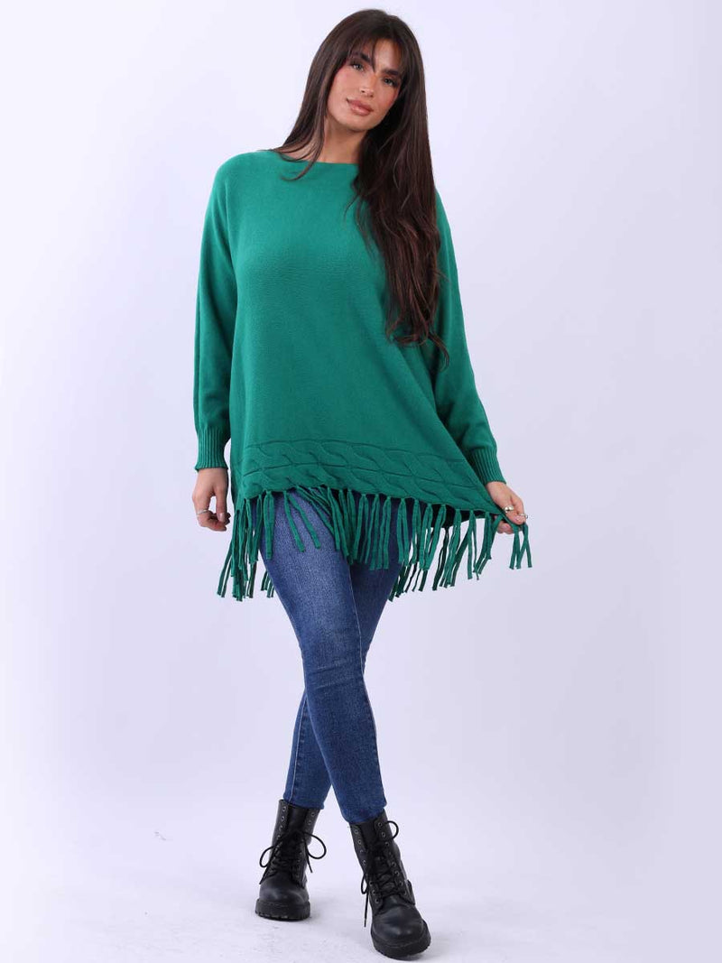 Solid Knitted Fringe Jumper Green