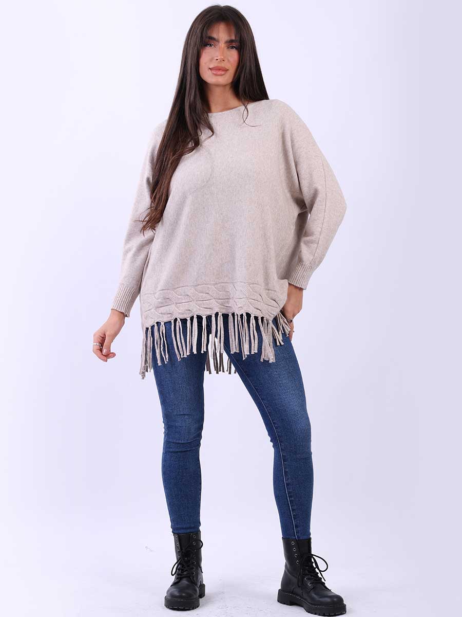 Solid Knitted Fringe Jumper Mocha