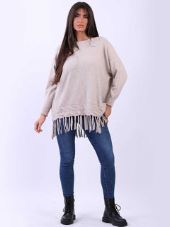 Solid Knitted Fringe Jumper Mocha