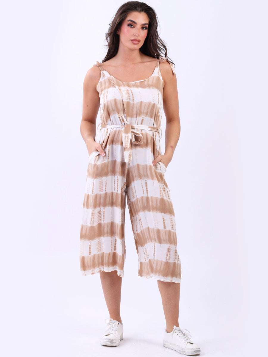 Tie Dye Cotton Playsuit Camel