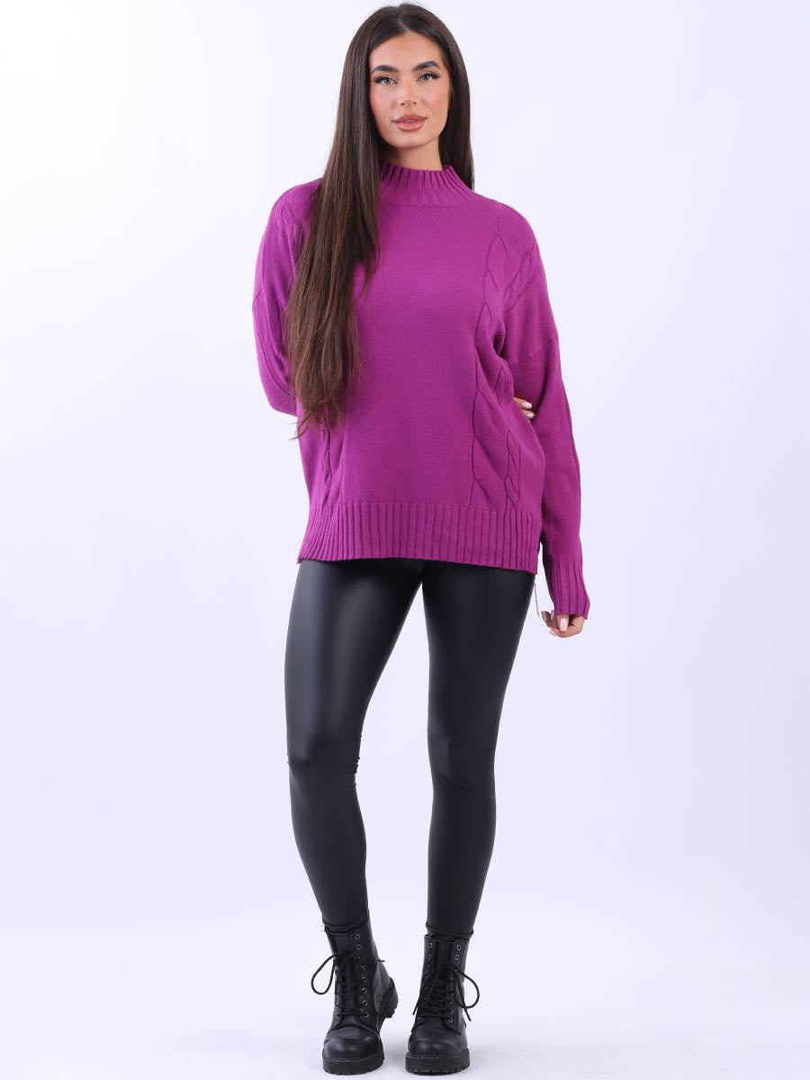 Cable Knit Cozy Jumper Magenta
