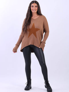 Knitted star Plus Size Jumper Camel