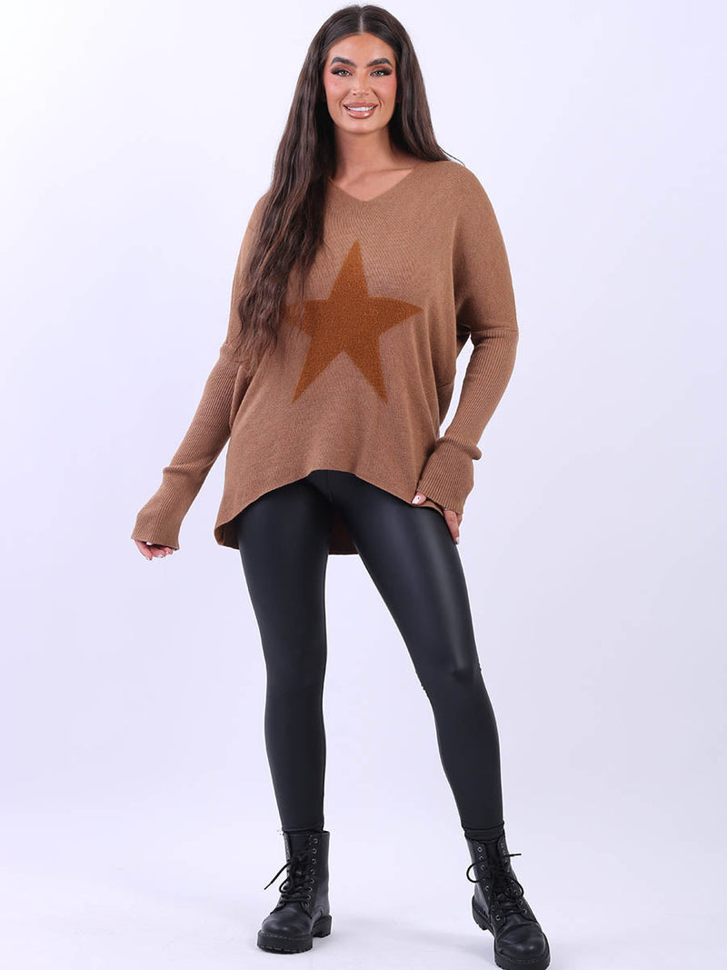 Knitted star Plus Size Jumper Camel