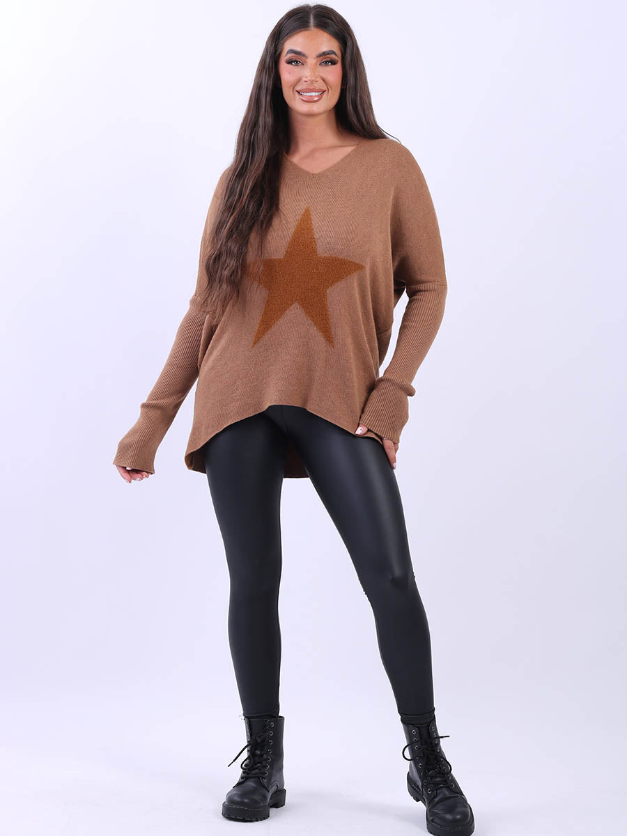 Knitted star Plus Size Jumper Camel