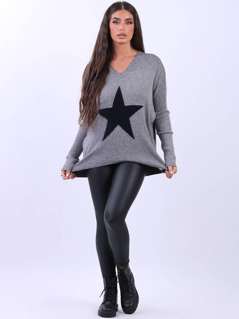 Knitted star Plus Size Jumper Dark Grey