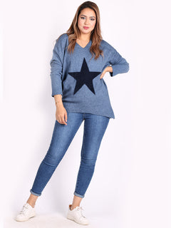 Knitted star Plus Size Jumper Denim