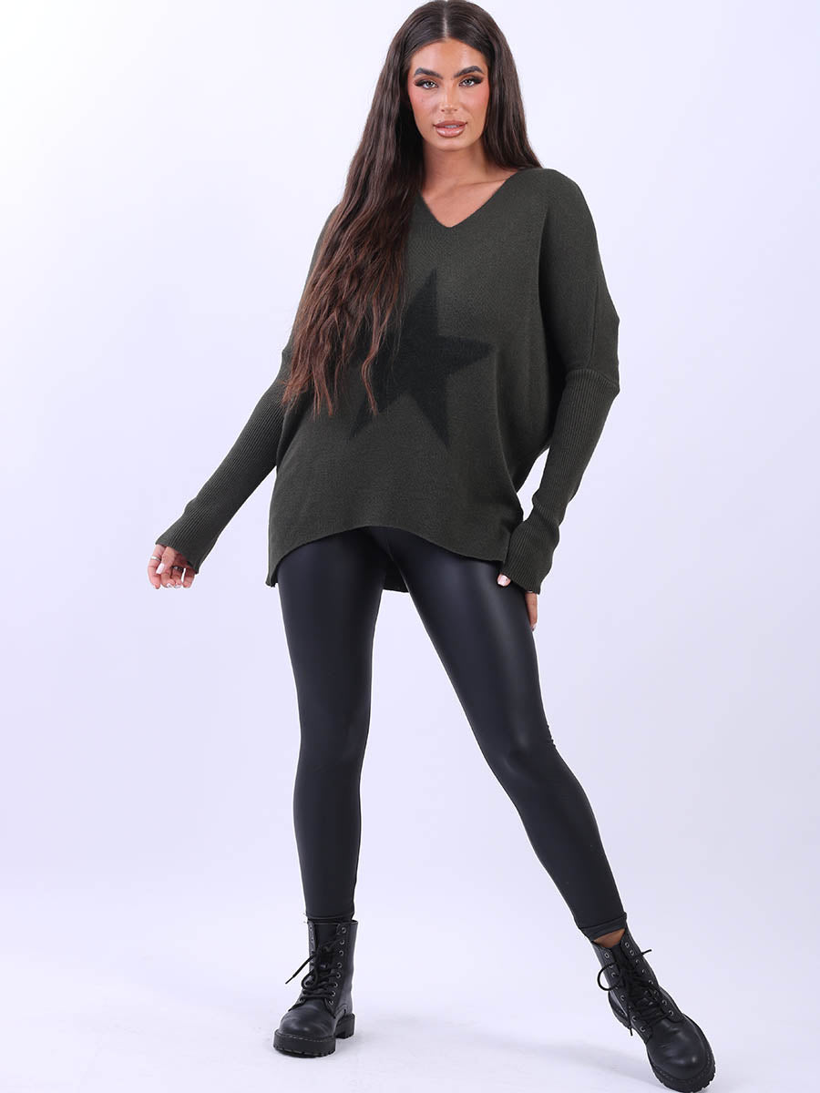 Knitted star Plus Size Jumper Khaki