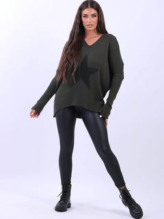 Knitted star Plus Size Jumper Khaki