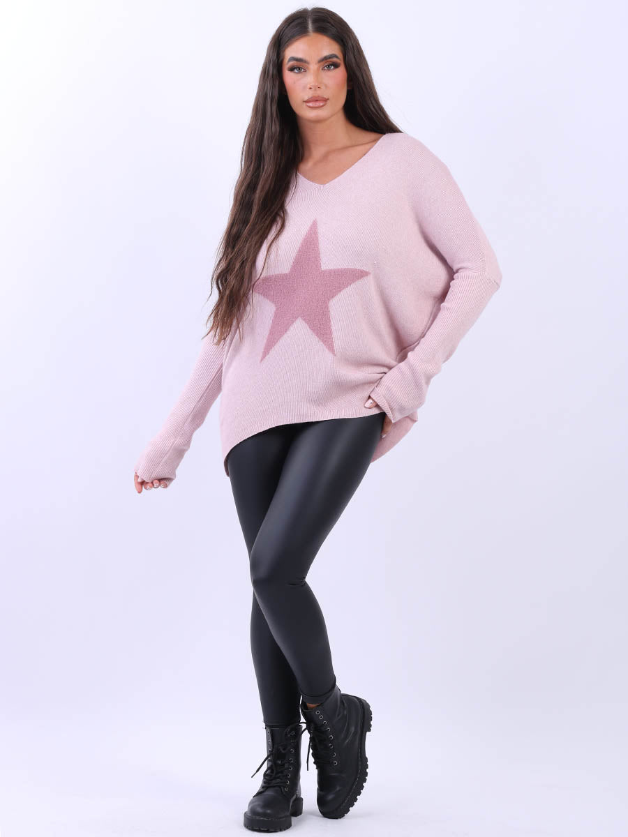 Knitted star Plus Size Jumper Pink