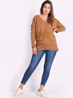 Knitted star Plus Size Jumper Rust