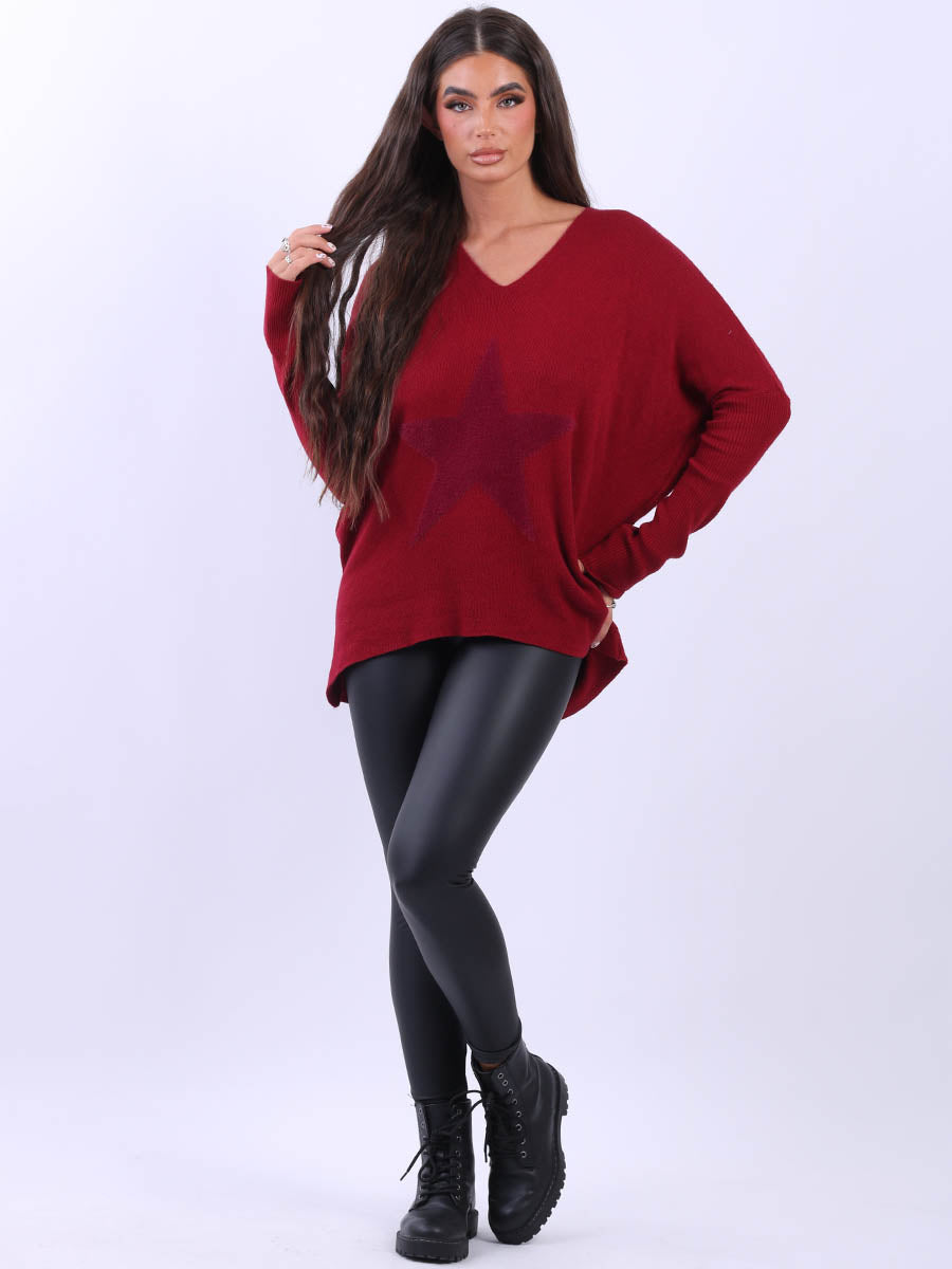 Knitted star Plus Size Jumper Wine