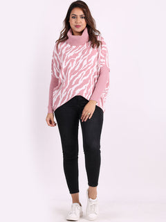 Women Batwing Kniited Jumper Pink