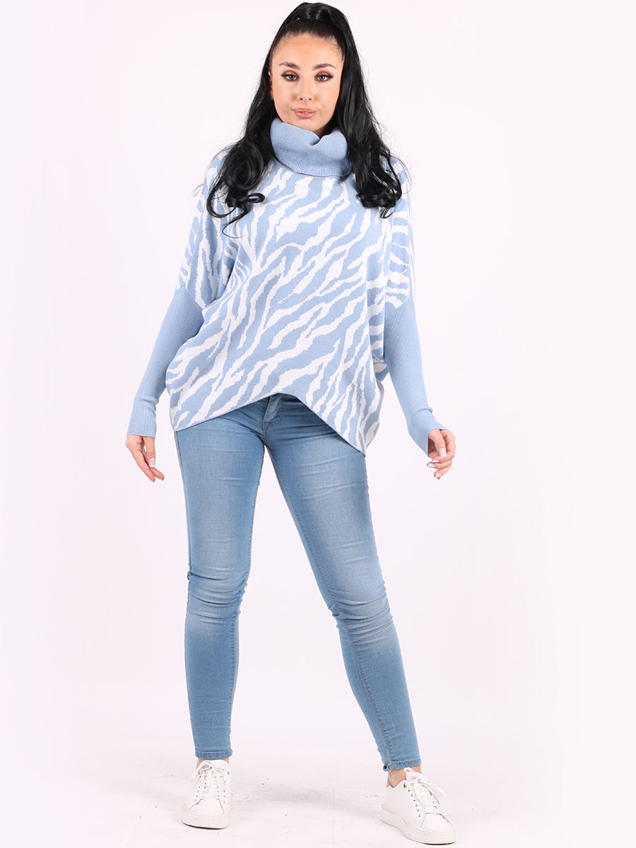 Women Batwing Kniited Jumper Sky Blue