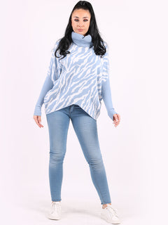 Women Batwing Kniited Jumper Sky Blue